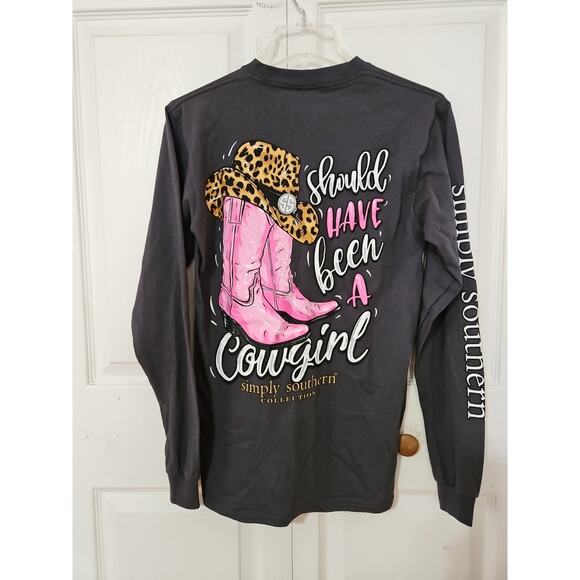 Simply Southern Women's Size Small Long Sleeve Crew Neck Pullover Top, Cowgirl - Picture 3 of 9